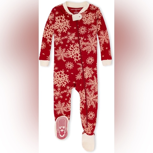 Burt's Bees Baby Zip Front Non-Slip Footed Sleeper Festive Flurries Sz 3-6 Mths - Picture 1 of 11